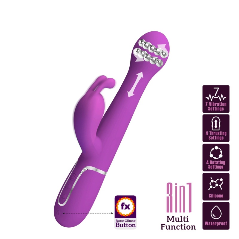Wibrator Dejon Purple - króliczek z podwójnym silnikiem, funkcją thrustingu i rotacji, 22,6 cm - 2