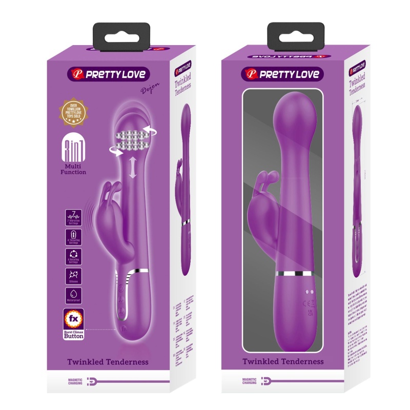 Wibrator Dejon Purple - króliczek z podwójnym silnikiem, funkcją thrustingu i rotacji, 22,6 cm - 12