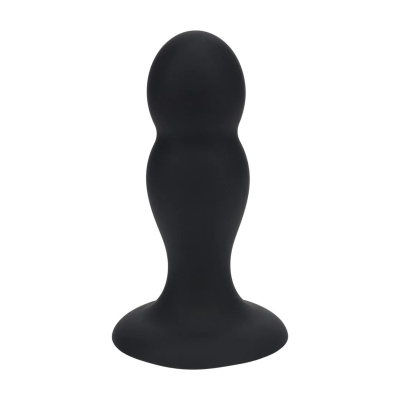 Double Rattle Liquid Silicone Anal Plug - M - Black - 1