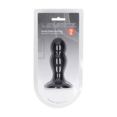 Double Rattle Liquid Silicone Anal Plug - M - Black - 1 2