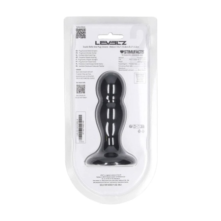 Double Rattle Liquid Silicone Anal Plug - M - Black - 3