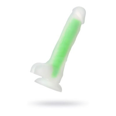 Dildo realistyczne Clark Glow Green z dwuwarstwowego płynnego silikonu, świecące w ciemności, 16,5 cm - 1