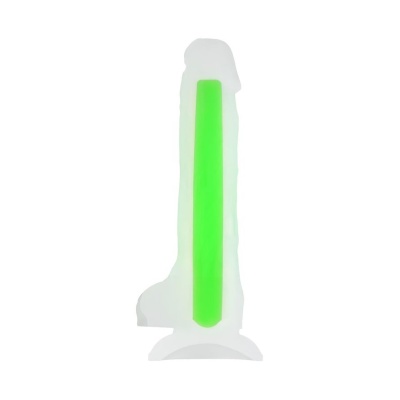 Dildo realistyczne Clark Glow Green z dwuwarstwowego płynnego silikonu, świecące w ciemności, 16,5 cm - 1 2