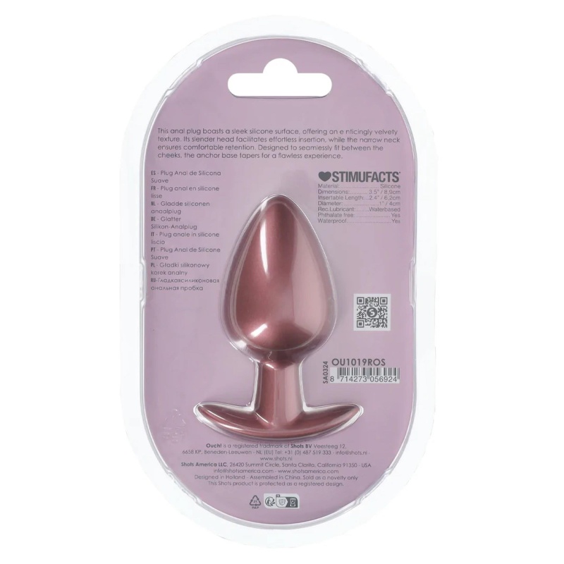Smooth Silicone Anal Plug - Large - 3.5" / 8,9 cm - Rose Gold - 3
