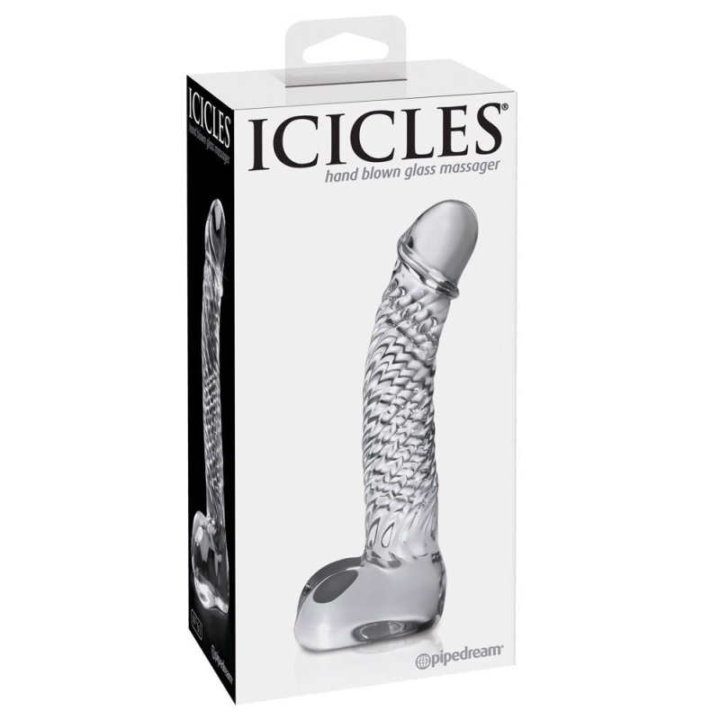 Szklane dildo Icicles No. 61 Clear z karbowaną strukturą spiralną 16,5 cm - 1