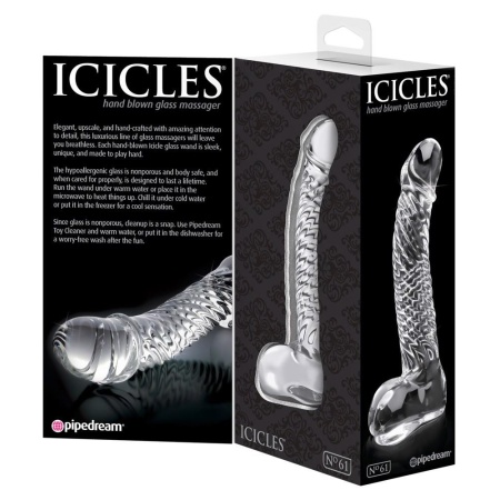 Szklane dildo Icicles No. 61 Clear z karbowaną strukturą spiralną 16,5 cm - 4