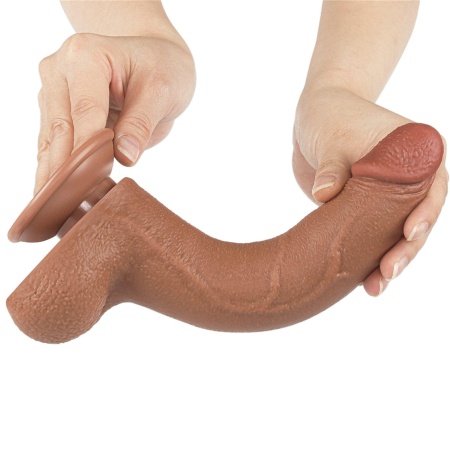 Dildo Sliding Skin Dual Layer Dong 21,6 cm Brązowy - 5