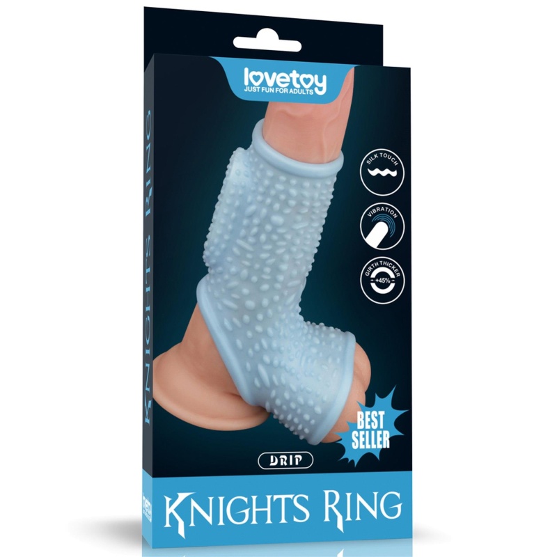 Wibrujący pierścień erekcyjny Drip Knights Ring z mankietem na mosznę 12,2 cm niebieski - 1