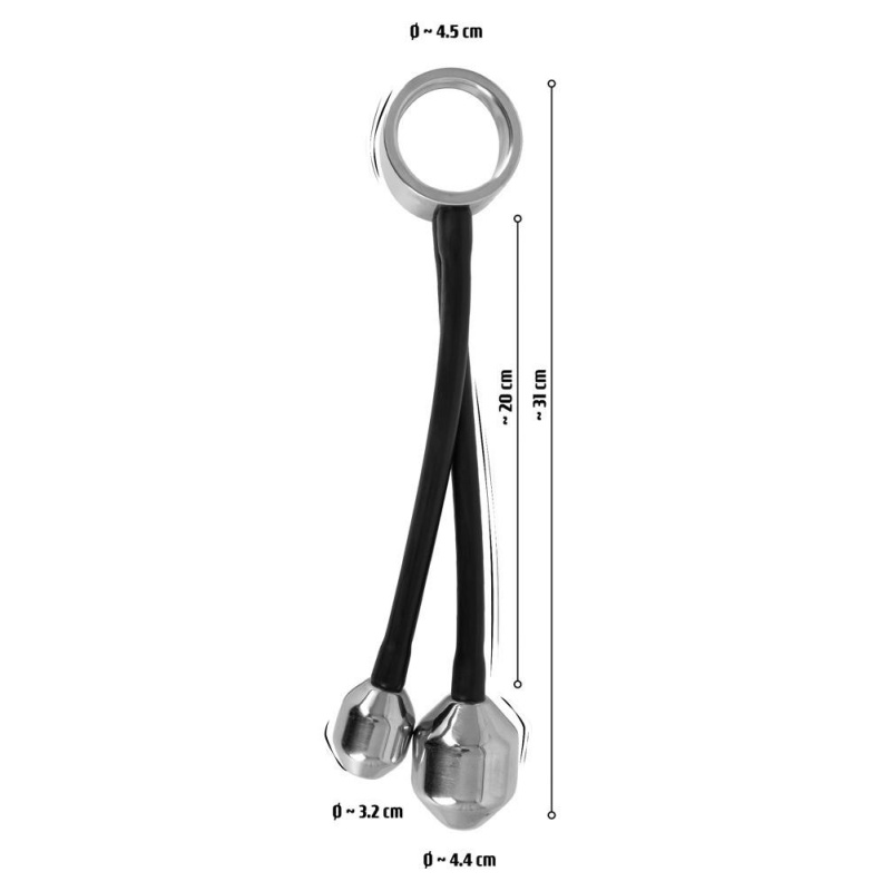 Metalowy pierścień erekcyjny Heavy Gear z dwiema wtyczkami analnymi – Ø 4,5 cm, 840 g - 9