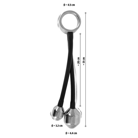 Metalowy pierścień erekcyjny Heavy Gear z dwiema wtyczkami analnymi – Ø 4,5 cm, 840 g - 9
