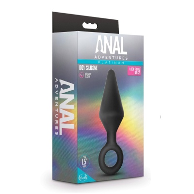 Wtyczka analna Loop Plug Large Black - stożkowa, z silikonu platynowego, z pętlą, 13,3 cm - 1