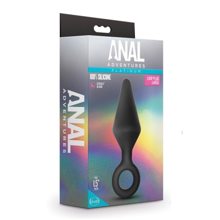 Wtyczka analna Loop Plug Large Black - stożkowa, z silikonu platynowego, z pętlą, 13,3 cm - 1