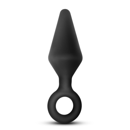 Wtyczka analna Loop Plug Large Black - stożkowa, z silikonu platynowego, z pętlą, 13,3 cm - 2
