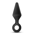 Wtyczka analna Loop Plug Large Black - stożkowa, z silikonu platynowego, z pętlą, 13,3 cm - 2