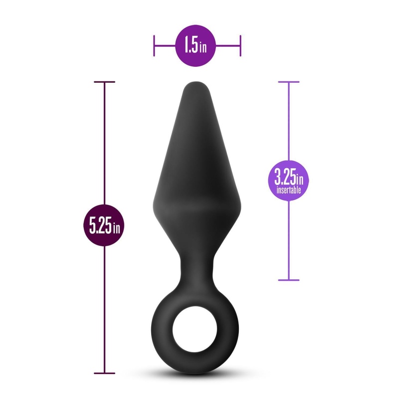 Wtyczka analna Loop Plug Large Black - stożkowa, z silikonu platynowego, z pętlą, 13,3 cm - 4