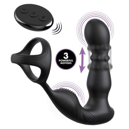 Stymulator prostaty z pierścieniem erekcyjnym Ass-Gasm Slide & Glide Black – ruchomy masaż perełkowy, 19 cm - 2