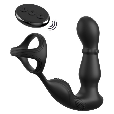 Stymulator prostaty z pierścieniem erekcyjnym Ass-Gasm Slide & Glide Black – ruchomy masaż perełkowy, 19 cm - 3