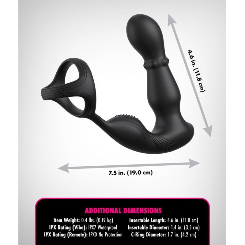Stymulator prostaty z pierścieniem erekcyjnym Ass-Gasm Slide & Glide Black – ruchomy masaż perełkowy, 19 cm - 5