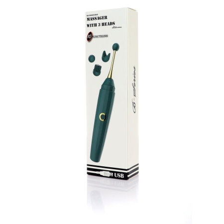 Stymulator z trzema wymiennymi końcówkami, ładowaniem USB i 10 funkcjami, ciemnozielony - 8