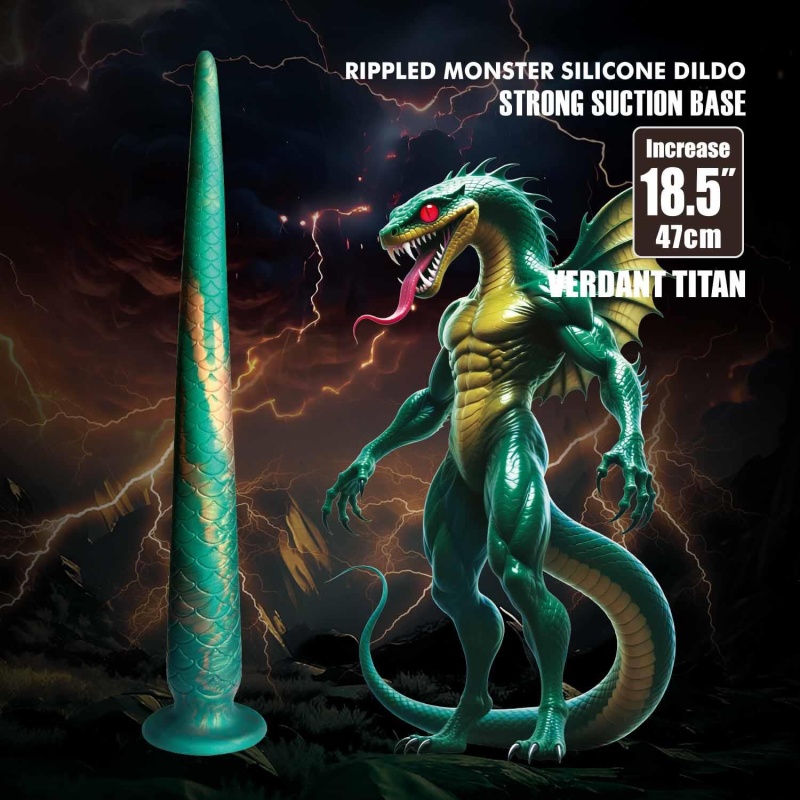 Dildo fantasy Verdant Titan 47 cm z teksturą łusek i przyssawką - 2