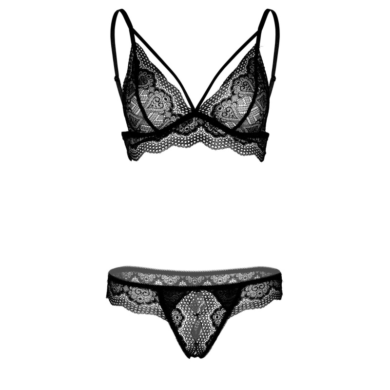 Bra and Crotchless Panty Black - 7