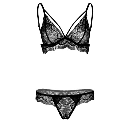 Bra and Crotchless Panty Black - 7