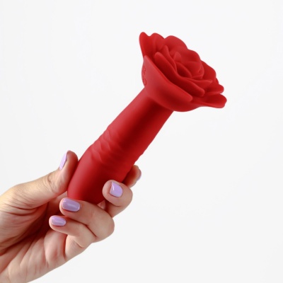 Korek analny Romeo z funkcją thrust i wibracji, 14,2 cm, czerwony - 1 2