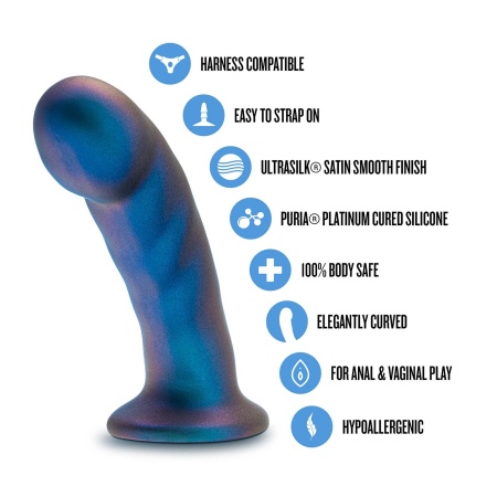Rebellion Peg Blue - zakrzywiony dildo G-spot z silikonu platynowego, kompatybilny z uprzężą strap-on, 14,6 cm - 4