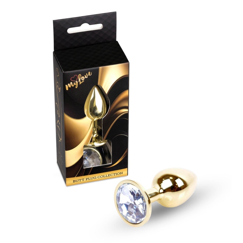 Korek analny Jewellery Gold PLUG Clear, stal nierdzewna, anatomiczny, 7 cm x 2,7 cm - 8