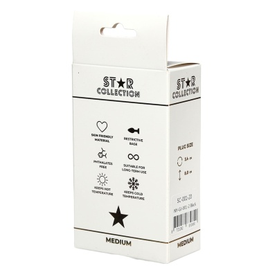 Star Collection - Black Silicone Anal Plug M - Light Pink Stone - 1 2