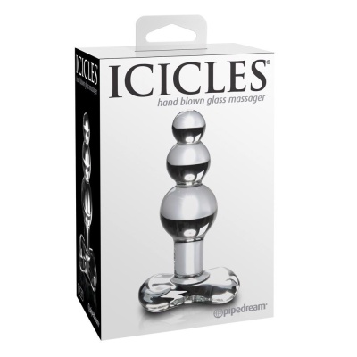 Korek analny Icicles No. 47 Clear – ręcznie formowane szkło borokrzemowe, potrójna struktura segmentów, długość całkowita 10,5 c - 1