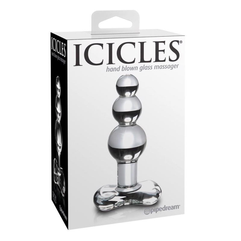 Korek analny Icicles No. 47 Clear – ręcznie formowane szkło borokrzemowe, potrójna struktura segmentów, długość całkowita 10,5 c - 1