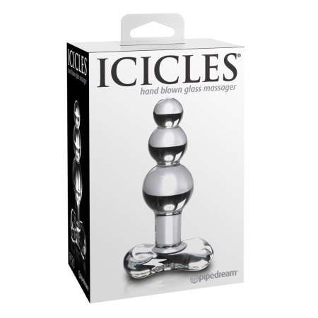 Korek analny Icicles No. 47 Clear – ręcznie formowane szkło borokrzemowe, potrójna struktura segmentów, długość całkowita 10,5 c - 1