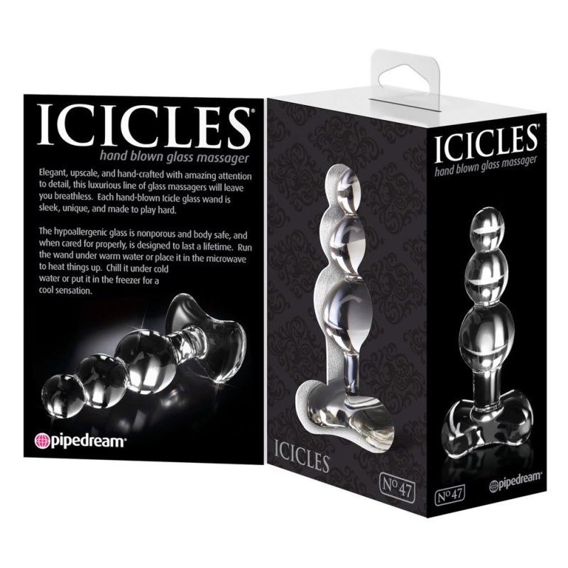 Korek analny Icicles No. 47 Clear – ręcznie formowane szkło borokrzemowe, potrójna struktura segmentów, długość całkowita 10,5 c - 5