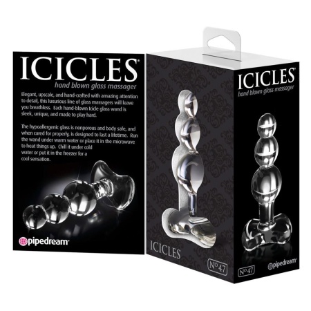 Korek analny Icicles No. 47 Clear – ręcznie formowane szkło borokrzemowe, potrójna struktura segmentów, długość całkowita 10,5 c - 5