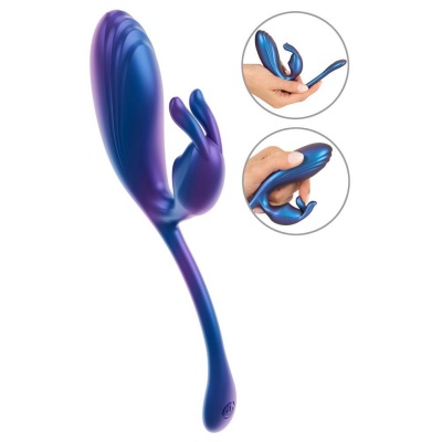 Metallic Flexible Double - podwójny wibrator z elastycznym wibro-króliczkiem, 22,5 cm - 1 2