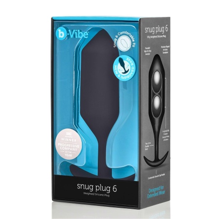 b-Vibe Snug Plug 6 Czarny - obciążony korek analny z silikonu medycznego, Ø 5,5 cm, długość 16 cm - 1