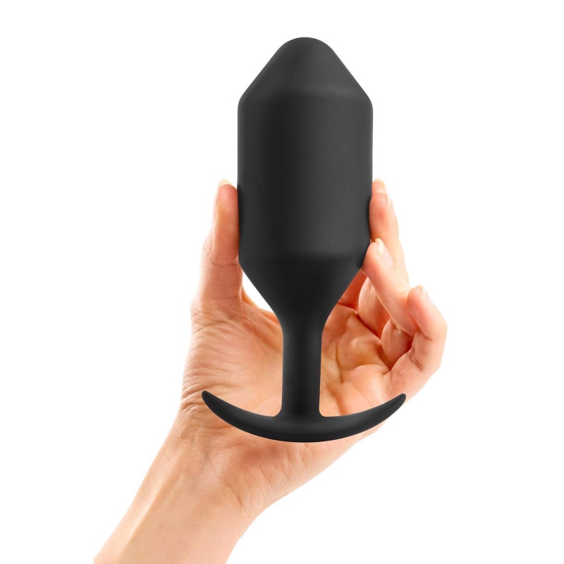 b-Vibe Snug Plug 6 Czarny - obciążony korek analny z silikonu medycznego, Ø 5,5 cm, długość 16 cm - 3