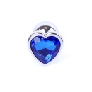 Biżuteria analna Silver Heart Plug Dark Blue - stal nierdzewna, niebieski kryształ w kształcie serca, dł. 7 cm, śr. 2,7 cm - 2