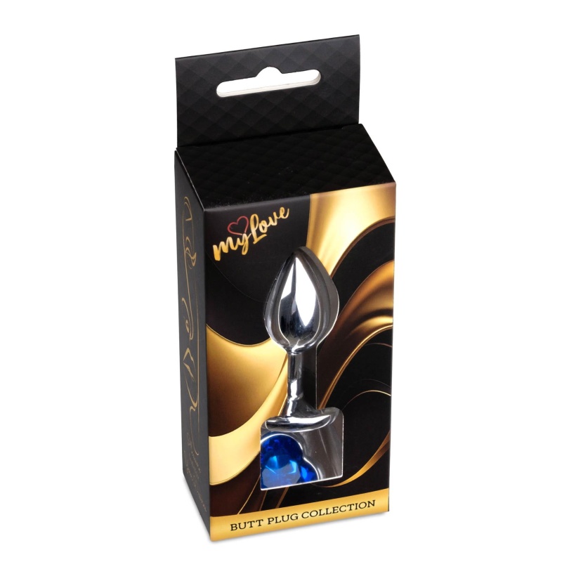 Biżuteria analna Silver Heart Plug Dark Blue - stal nierdzewna, niebieski kryształ w kształcie serca, dł. 7 cm, śr. 2,7 cm - 9