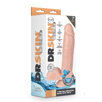 Dildo samosmarujące Glide 7 z przyssawką i jądrami, 17,7 cm - 1