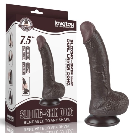 Sliding-Skin Dwuwarstwowe Dildo z Przyssawką 19,5 cm (brązowy) - 1