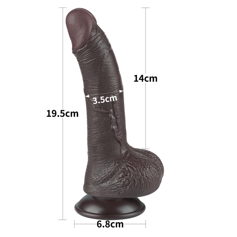 Sliding-Skin Dwuwarstwowe Dildo z Przyssawką 19,5 cm (brązowy) - 2