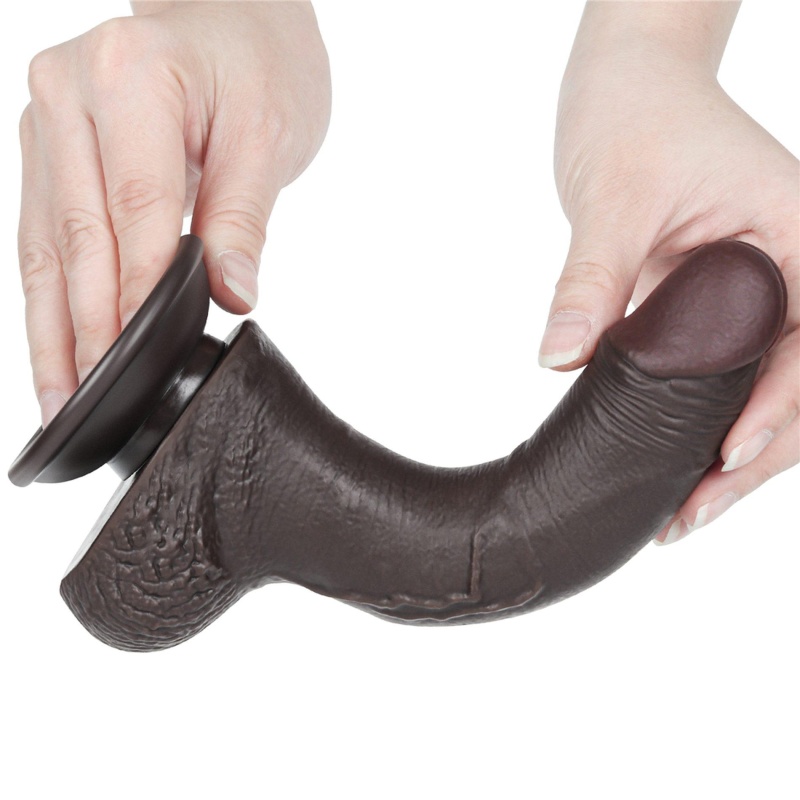 Sliding-Skin Dwuwarstwowe Dildo z Przyssawką 19,5 cm (brązowy) - 5