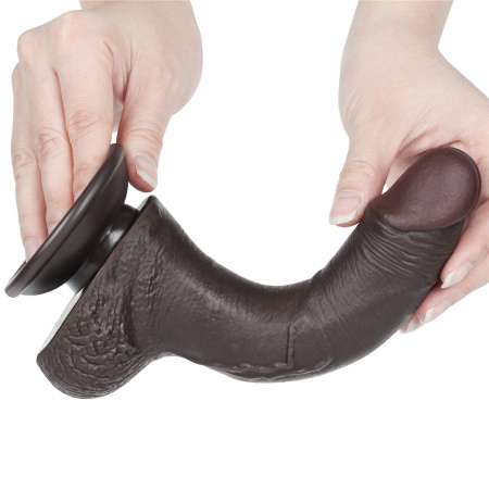 Sliding-Skin Dwuwarstwowe Dildo z Przyssawką 19,5 cm (brązowy) - 5
