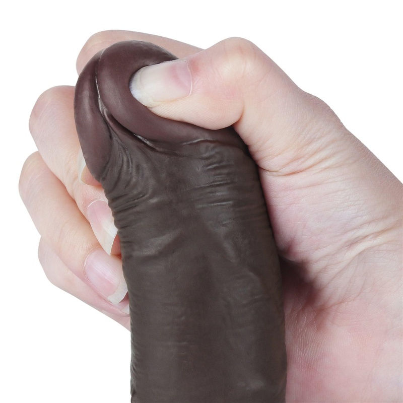 Sliding-Skin Dwuwarstwowe Dildo z Przyssawką 19,5 cm (brązowy) - 10