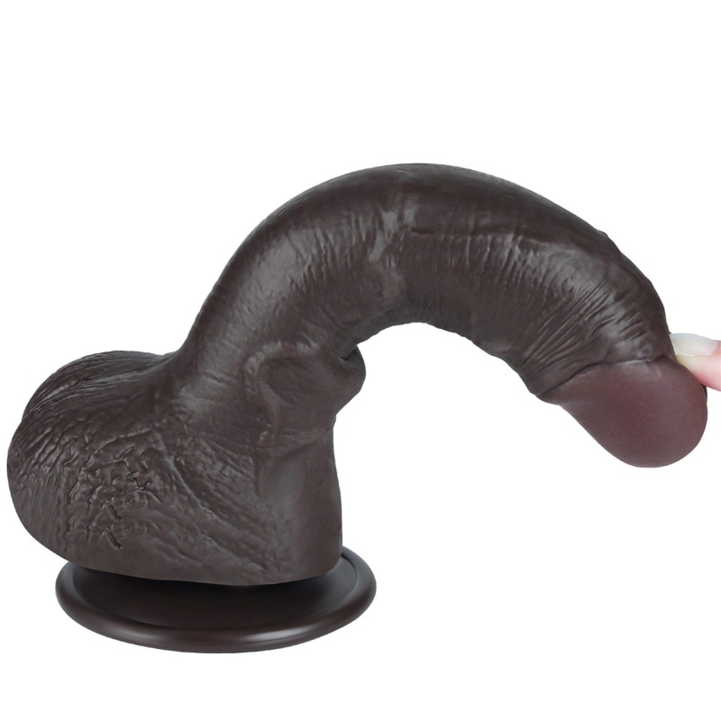 Sliding-Skin Dwuwarstwowe Dildo z Przyssawką 19,5 cm (brązowy) - 13