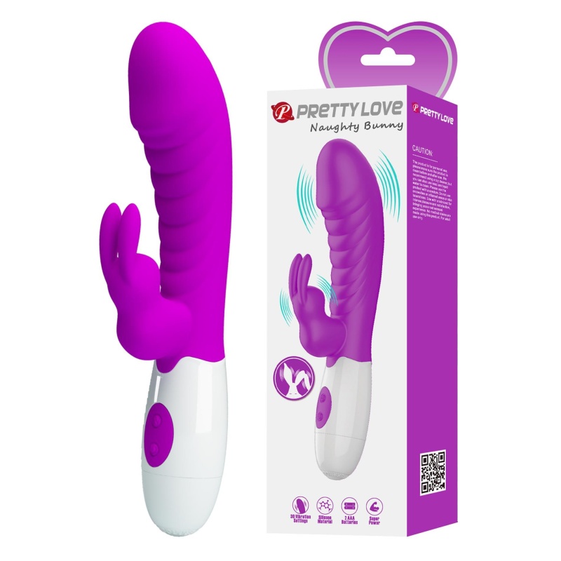 Wibrator króliczek Naughty Bunny - 30 trybów wibracji, podwójna stymulacja, giętki trzon, 19,8 cm - 1