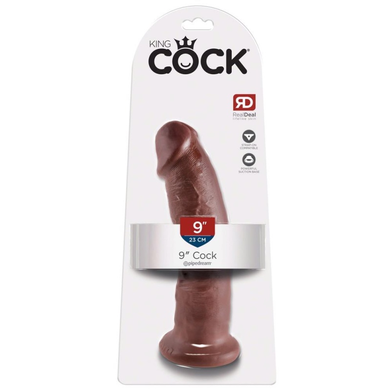 Realistyczne Dildo 9″ Brown – Podstawa Ssąca, Montaż w Uprzęży, 24 cm, Ø 5,3 cm, PVC bez ftalanów - 1