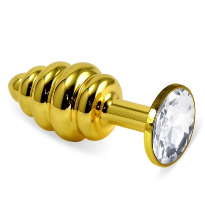 Złoty spiralny plug analny z kryształem - 6,9 cm - 1